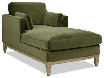 Knox 65" Modern Velvet Upholstered Chaise Lounge Chair, Olive Green