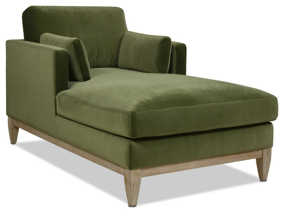 Knox 65" Modern Velvet Upholstered Chaise Lounge Chair, Olive Green