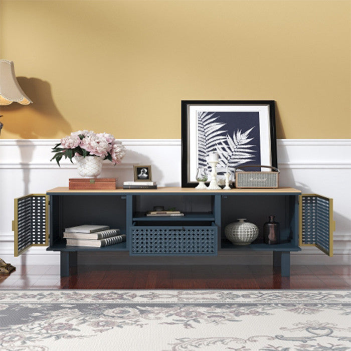 Modern 2 Cabinets TV stand 50 inch TV benches with Carbonized Bamboo