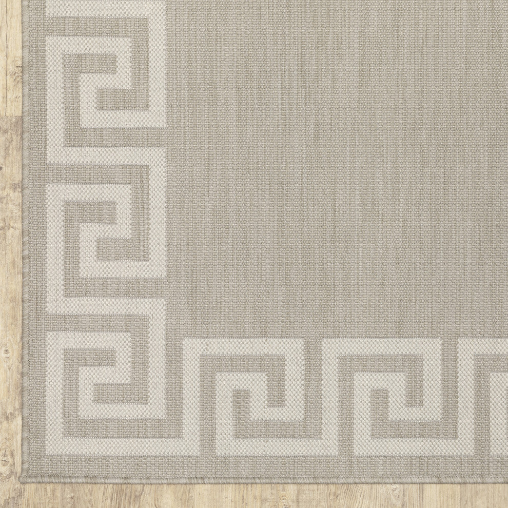 Parlan Aztec Border Indoor-Outdoor Area Rug, Gray, 5'3"x7'3"