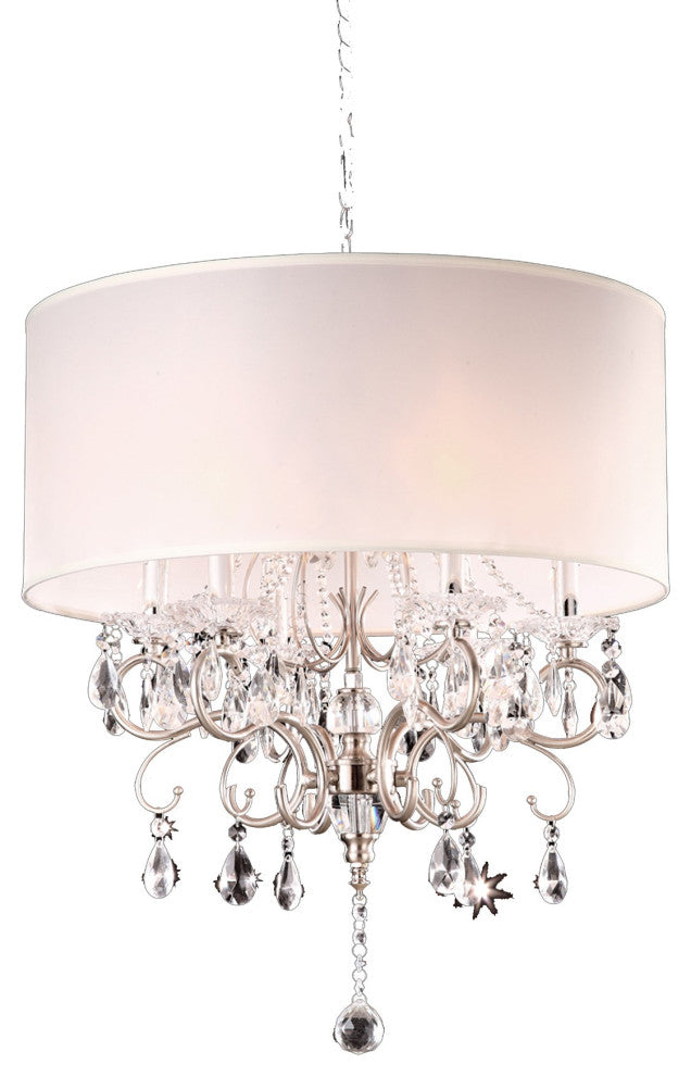 Glam Silver Crystals and White Shade Chandelier