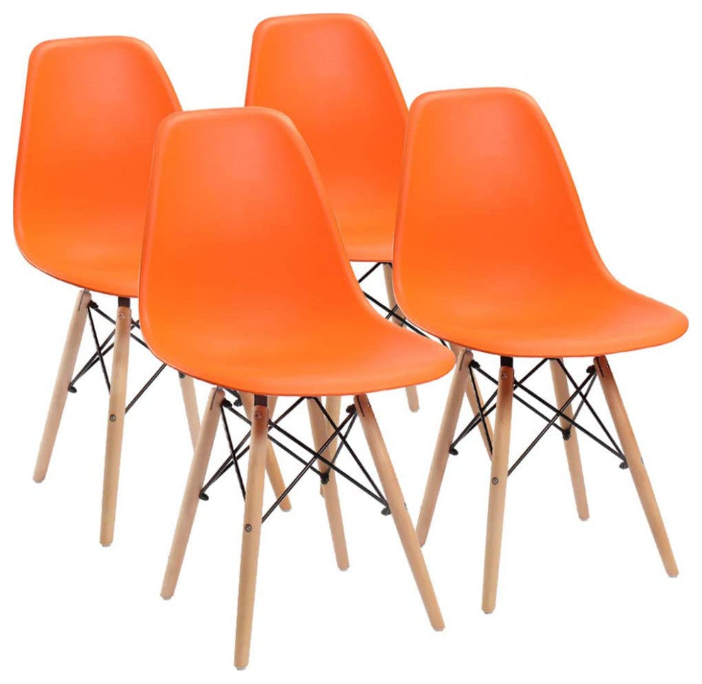 Mid Century Modern Dining Chair for Kitchen, Dining, Living Room Set of 4, Orang