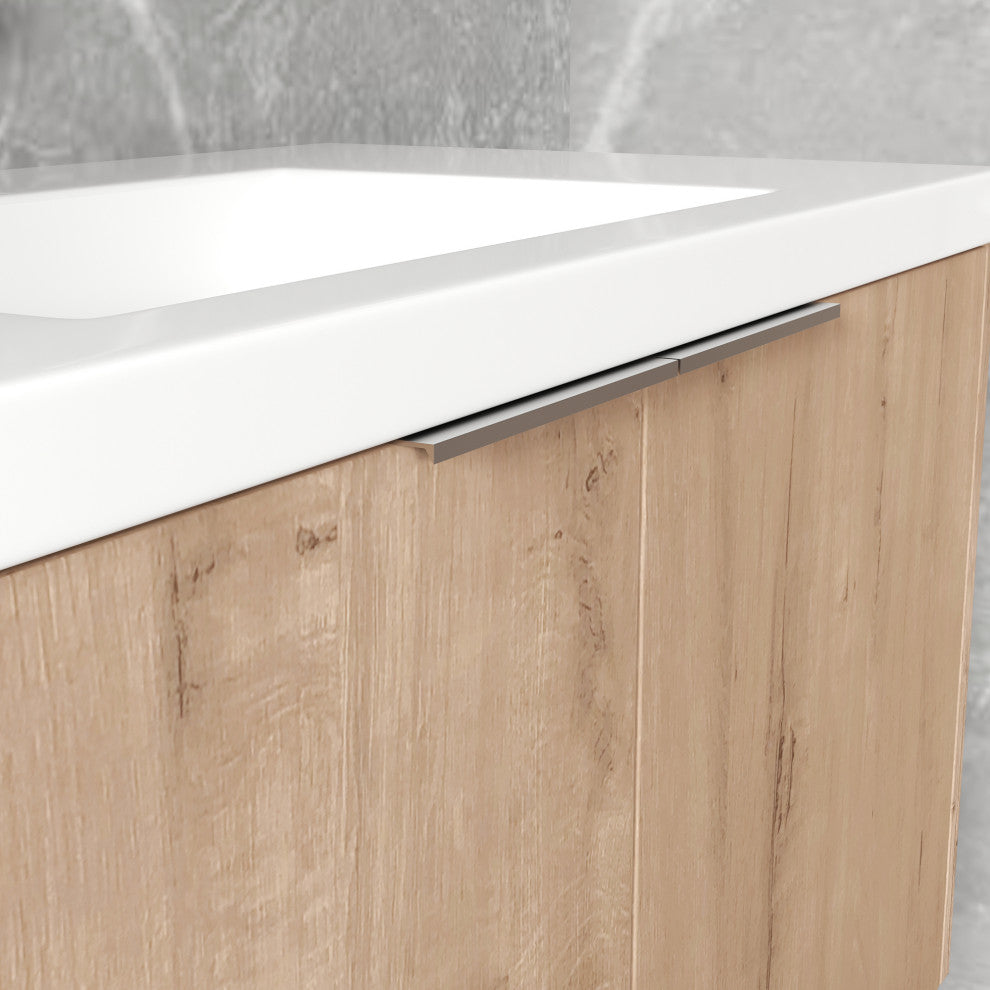 Bath Vanity Set, Imitative Oak, Resin Vanity Top, White, White Basin