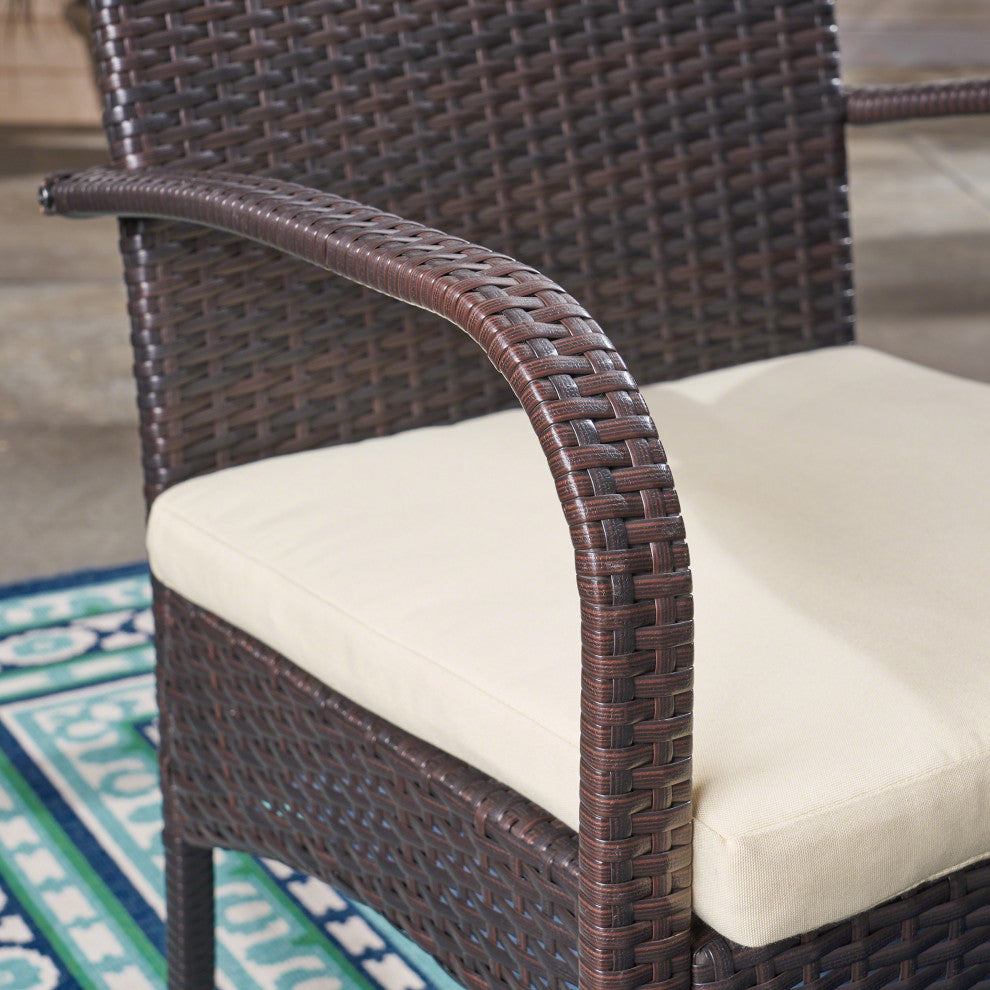 GDF Studio 7-Piece Epps Outdoor Teak Acacia Wood and Wicker Dining Set