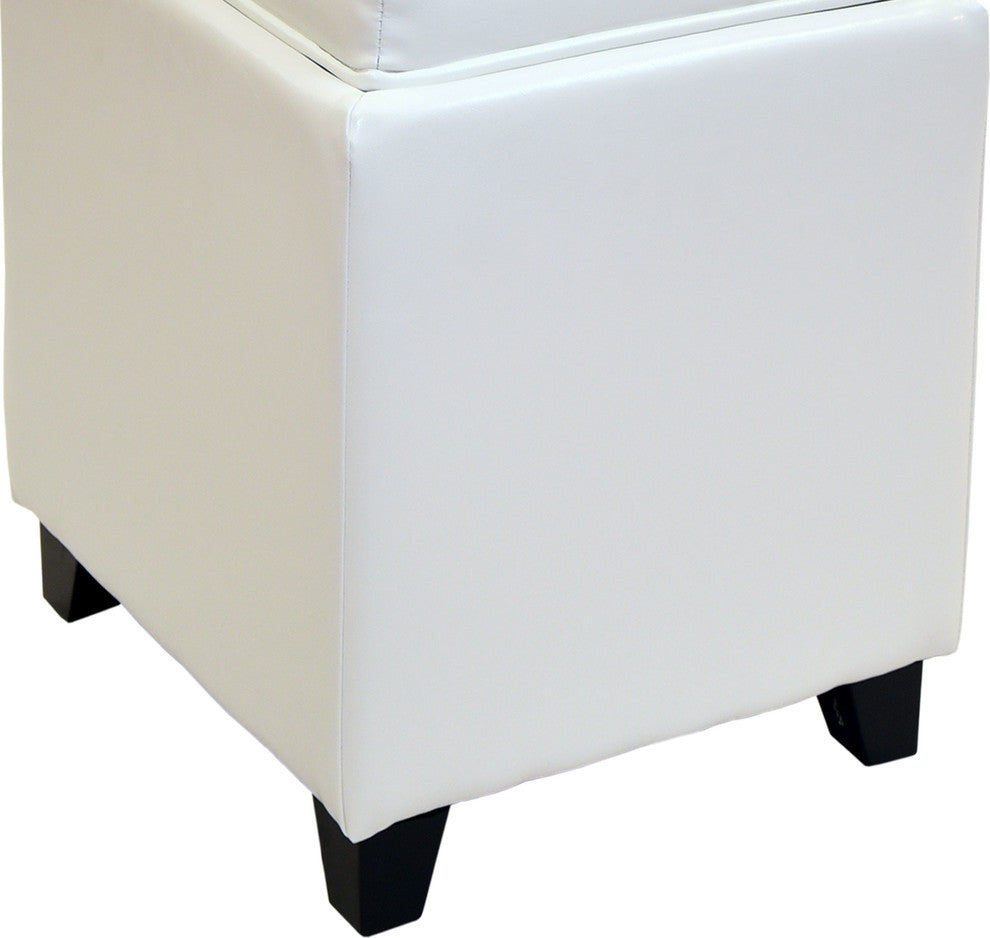 Contemporary Storage Ottoman With Tray, White
