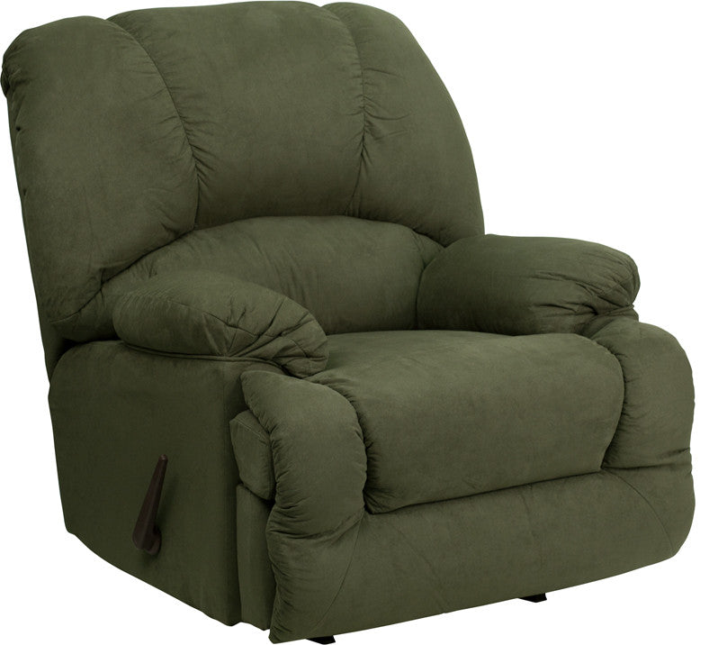 Contemporary Glacier Olive Microfiber Chaise Rocker Recliner