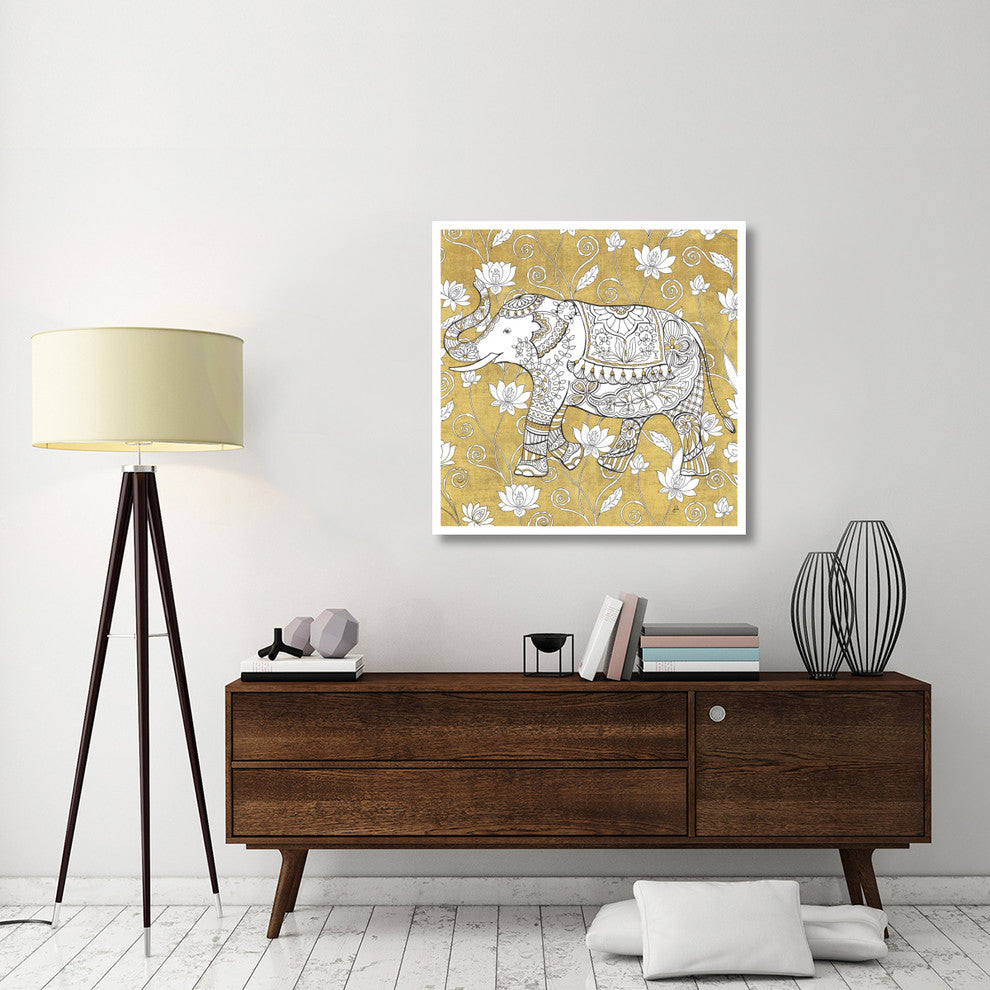"Color my World Elephant II Gold" Paper Print by Daphne Brissonnet, 38"x38"