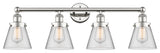 Edison Cone 4-Light 34" Bath Vanity Light, Polished Nickel Finish, Clear Shade