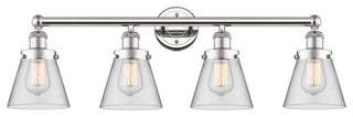 Edison Cone 4-Light 34" Bath Vanity Light, Polished Nickel Finish, Clear Shade