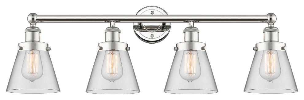 Edison Cone 4-Light 34" Bath Vanity Light, Polished Nickel Finish, Clear Shade