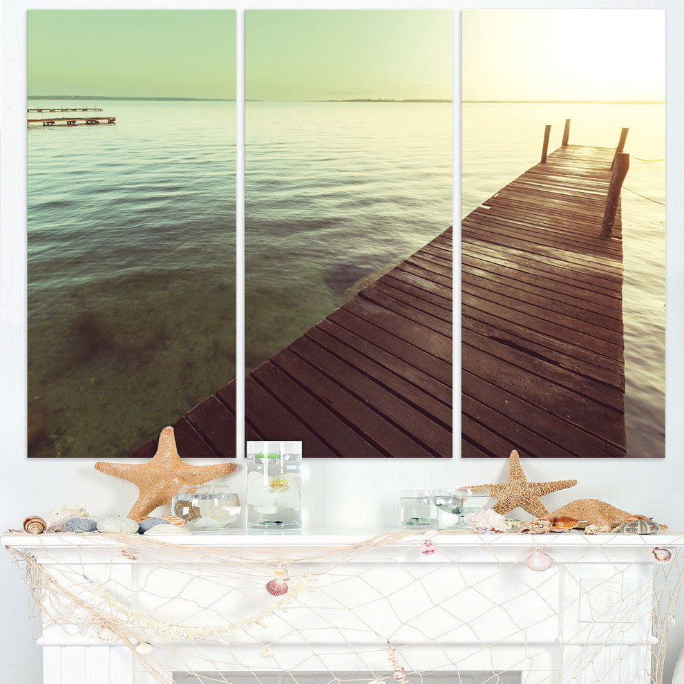 "Wooden Boardwalk Over Clear Waters" Metal Wall Art, 3 Panels, 36"x28"