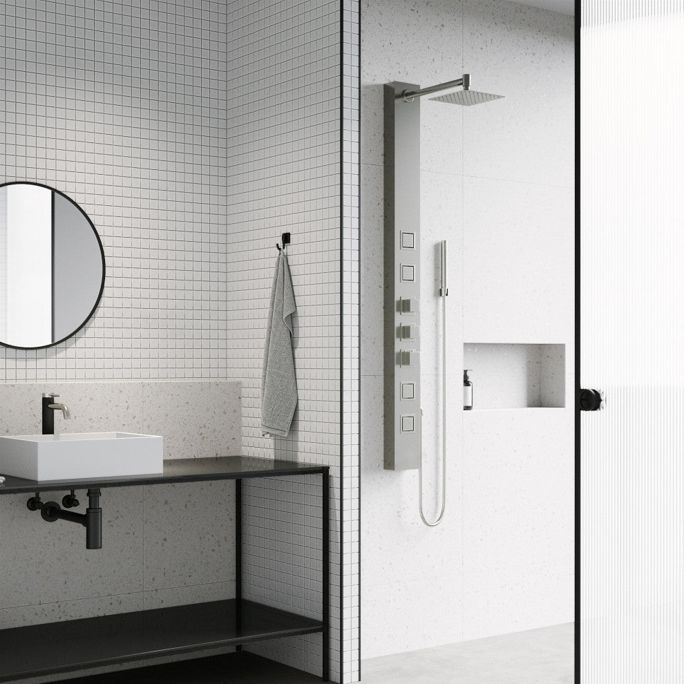 Sutton 58" H x 5" W 4-Jet Shower Panel with Square Shower Head, Stainless Steel