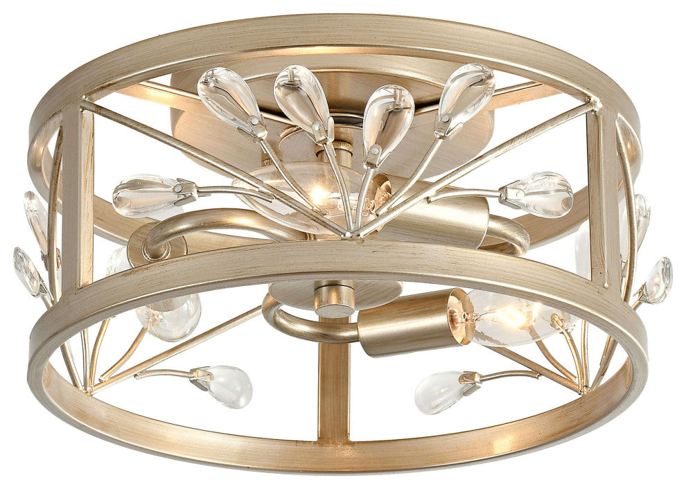 Daisy 3-Light Brushed Champagne Silver Metal Cage Drum Flush Mount