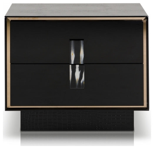 HomeRoots 21" Black MDF and Steel Nightstand With Two Drawers