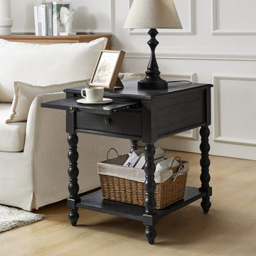 26"H Traditional/Farmhouse Style End Table, Charcoal