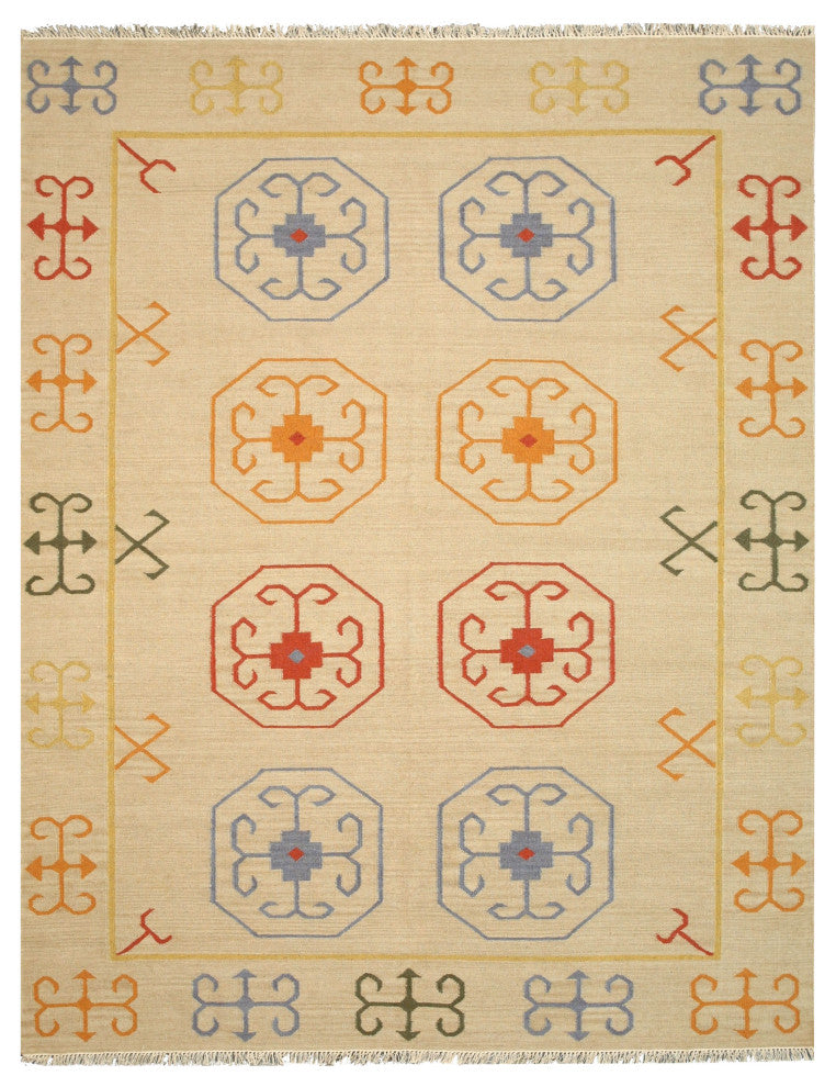 Beige Traditional Oriental Reversible Suzani Kilim Area Rug