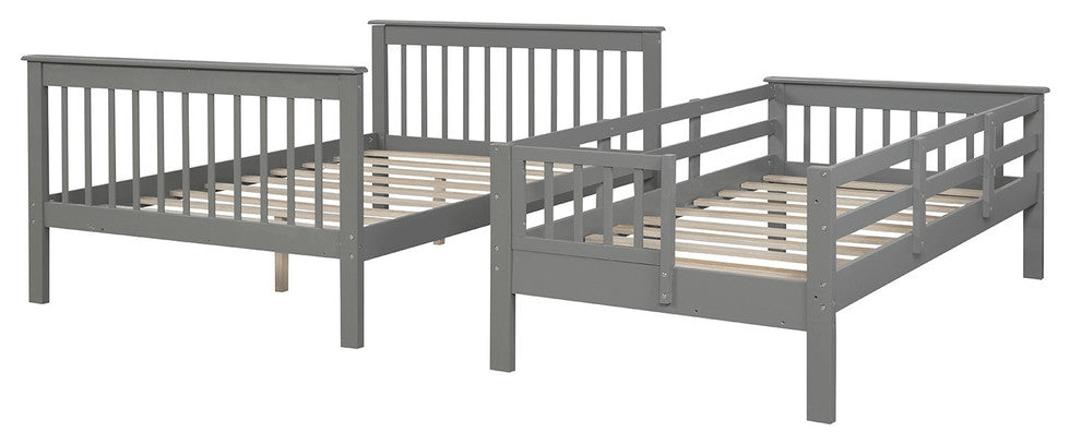 Gray Twin Over Full Contemporary Bunk Bed With Stairs And Shelves