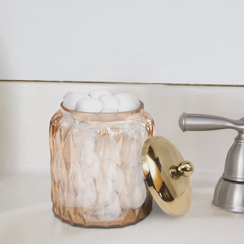 nu steel Amber Glass With Gold Colored Steel Cotton Container