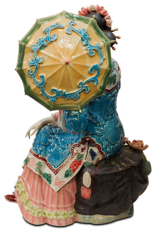 Chinese Porcelain Figurine, Lady Holding Umbrella