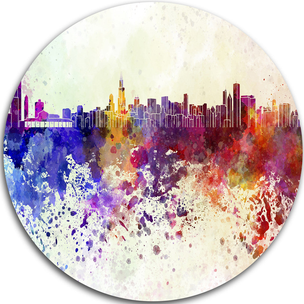 Chicago Skyline, Cityscape Round Metal Wall Art, 23"