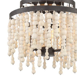 Poppy 3 Light Ceiling Mount in Forged Bronze with Natural Wood Beads