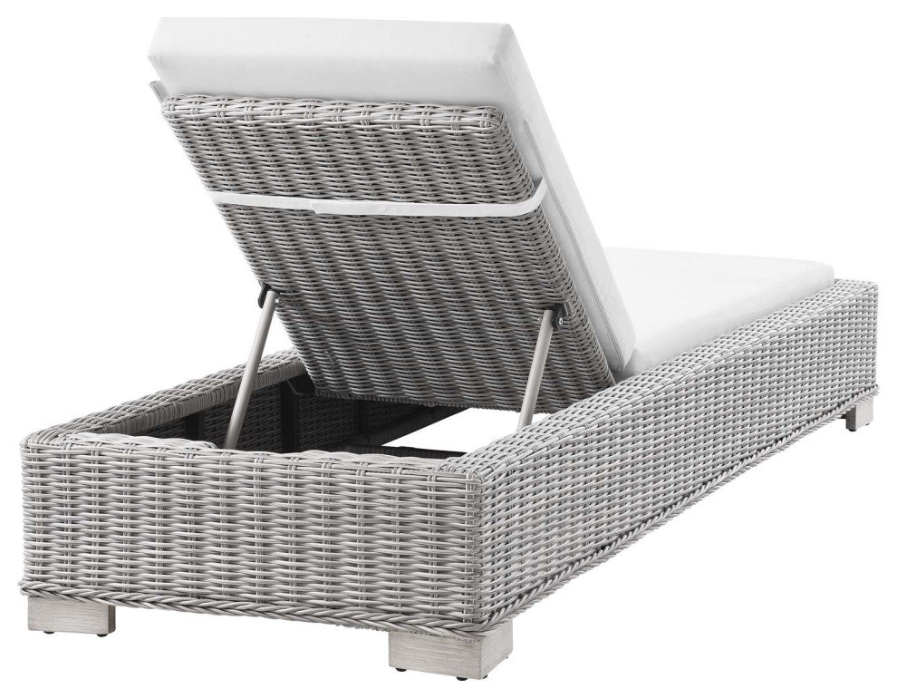 Conway Outdoor Patio Wicker Rattan Chaise Lounge Light Gray White