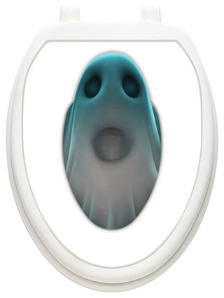 Bowl Ghost Toilet Tattoos Seat Cover, Vinyl Lid Decal, Halloween Bathroom , Elongated