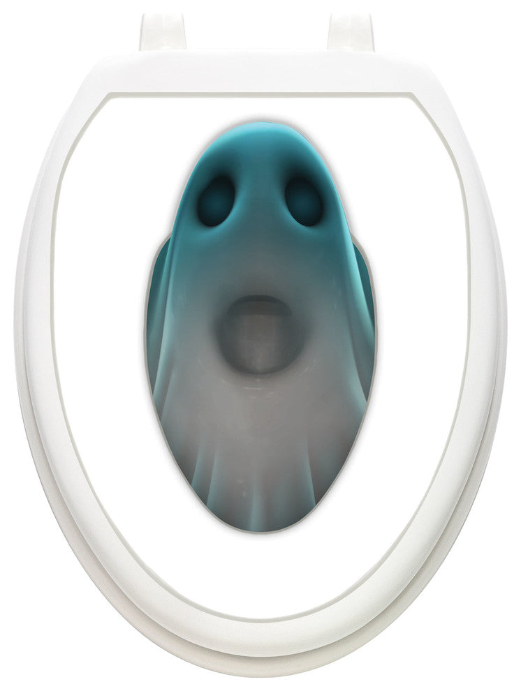 Bowl Ghost Toilet Tattoos Seat Cover, Vinyl Lid Decal, Halloween Bathroom , Elongated