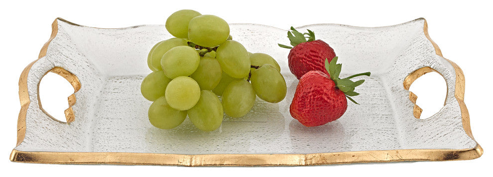 Gold Leaf Scalloped Edge Vanity or Snack Tray,  7"x11"