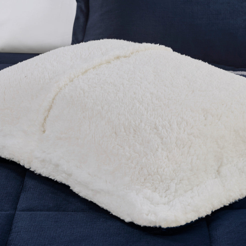 Woolrich Alton Plush to Sherpa Winter Comforter Set, Navy Blue, King