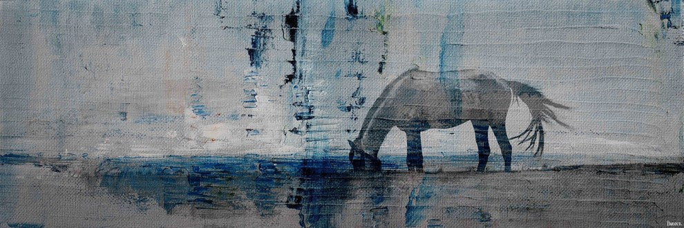 "Horse Grazing Blue" Painting Print on Wrapped Canvas, 30"x10"