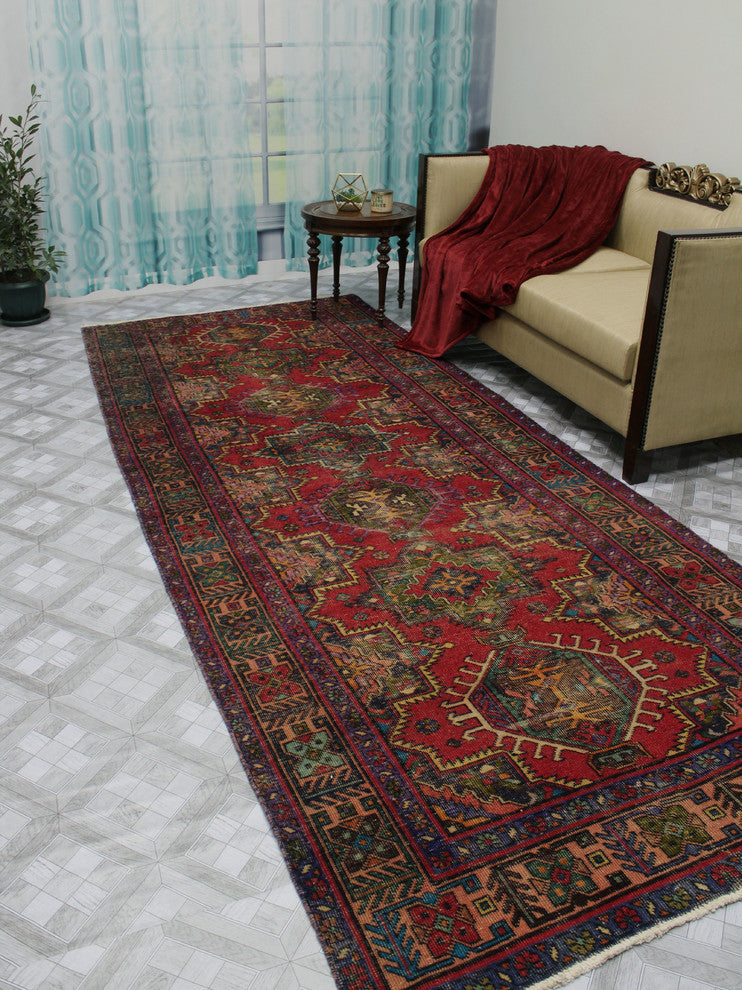 Vintage Distressed Maxie Pink Runner, 4'9x11'10