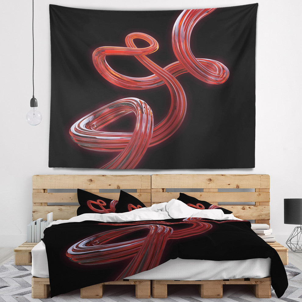 Flexible Caramel Line on Black Abstract Wall Tapestry, 39"x32"