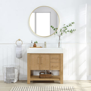 Vera Bath Vanity with Stone Top, Washed Ash Grey, 36", Single Vanity, With Mirror