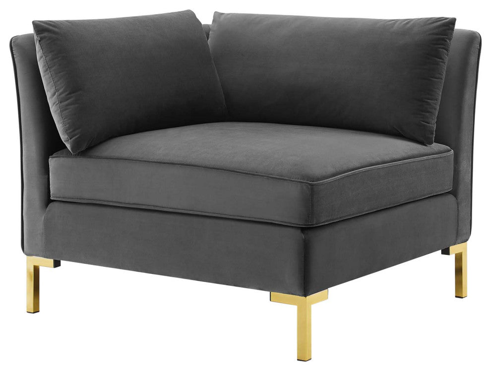Sofa Corner Chair, Velvet, Gray, Modern, Living Lounge Hotel Hospitality