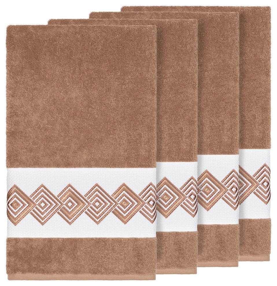 Linum Home Textiles Noah Embellished, Latte, Bath Towel, 4-Piece Set
