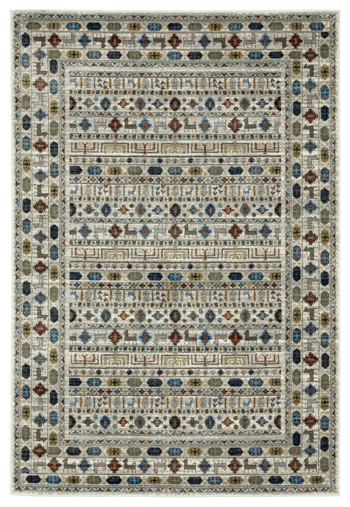 Vander Tribal Border Ivory/Multi Indoor Area Rug, Ivory, 7'10"x10'