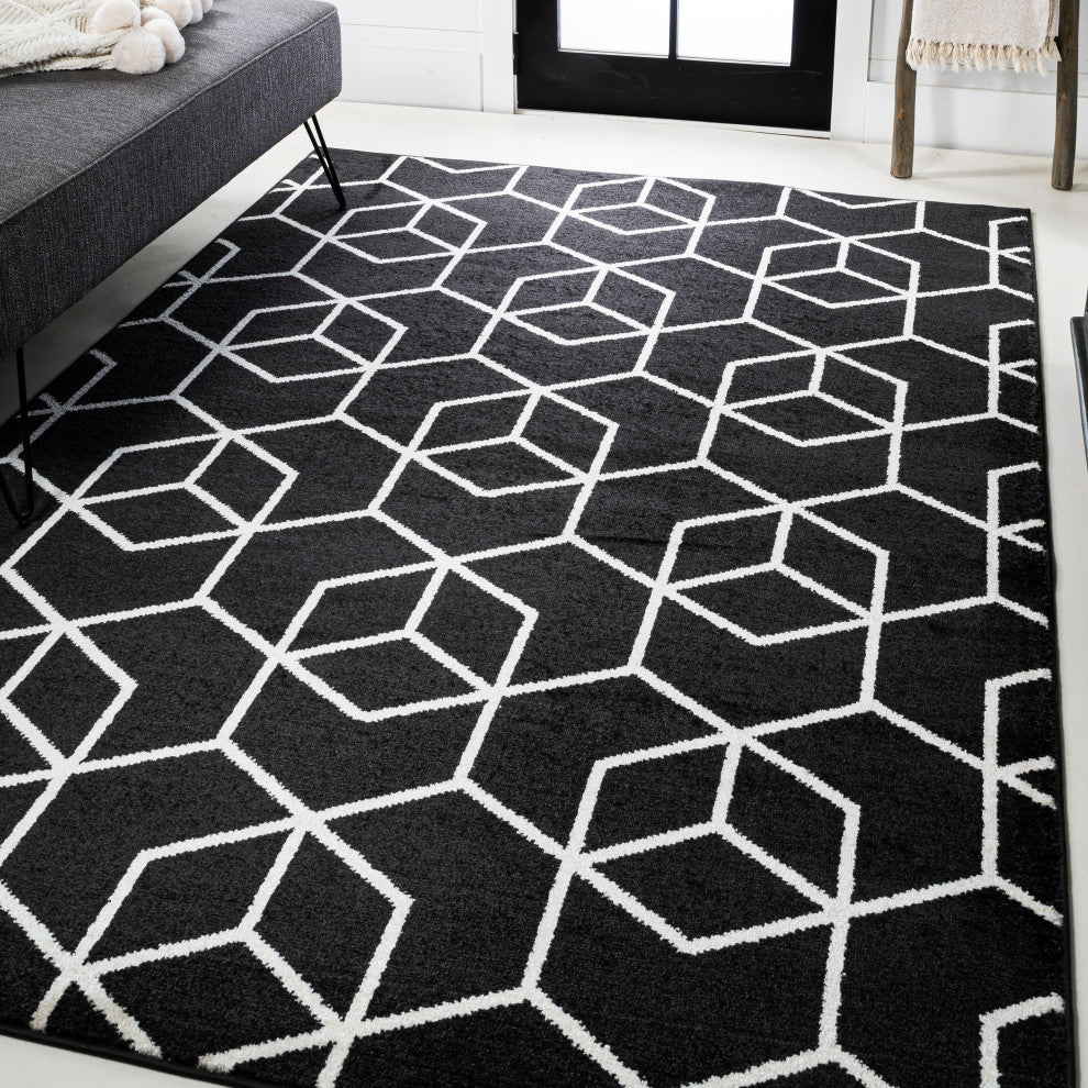 Tumbling Blocks Modern Geometric Black/White 8'x10' Area Rug