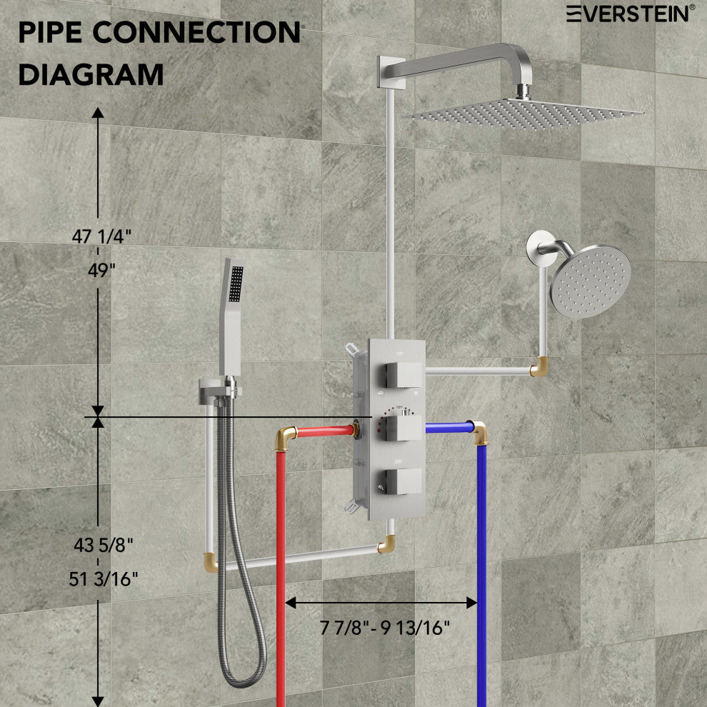 Full-Body Shower System with Thermostatic Valve "“ Dual Showerheads & Handheld, Brushed Nickel