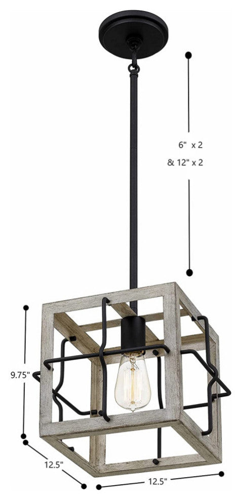Farmhouse Pendant Light Wood Ceiling Square Pendant Lamp