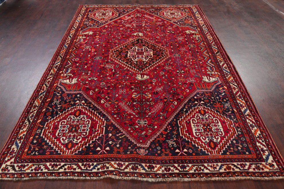 Consigned, Oriental Traditional Hand-Knotted Vintage Persian Area Rug, Red, 5x8