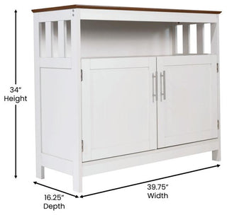 Mayfield 40" Classic Buffet and Sideboard with Double Door Storage Cabinet, Walnut Top/White Frame