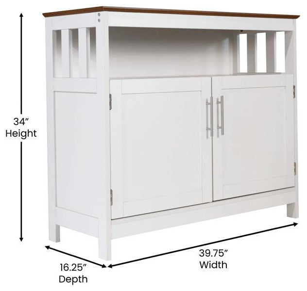 Mayfield 40" Classic Buffet and Sideboard with Double Door Storage Cabinet, Walnut Top/White Frame