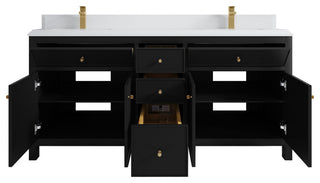 Sonoma 72 Double Sink Reeded Bath Vanity in Black 1.5" White Quartz
