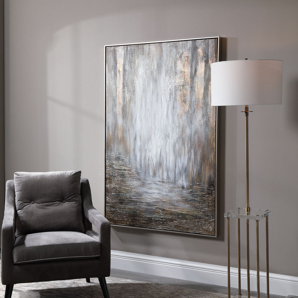 Oversize Modern Abstract Earth Tones Painting 61" Bronze Gold Silver Metallic