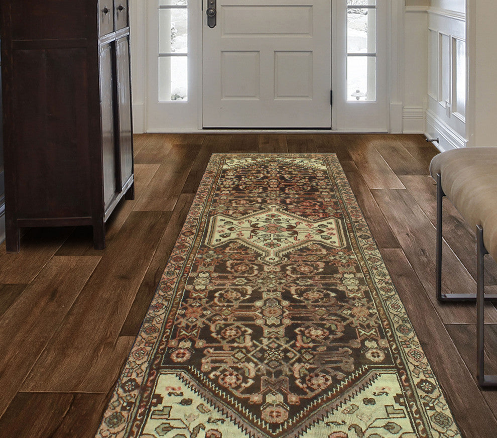 Fine Vintage Distressed Mina Brown/Rose Runner, 2'10x8'10