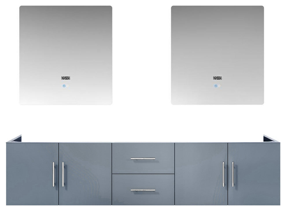 Geneva Transitional Dark Grey 80" Double Vanity with 30" Led Mirrors, no Top