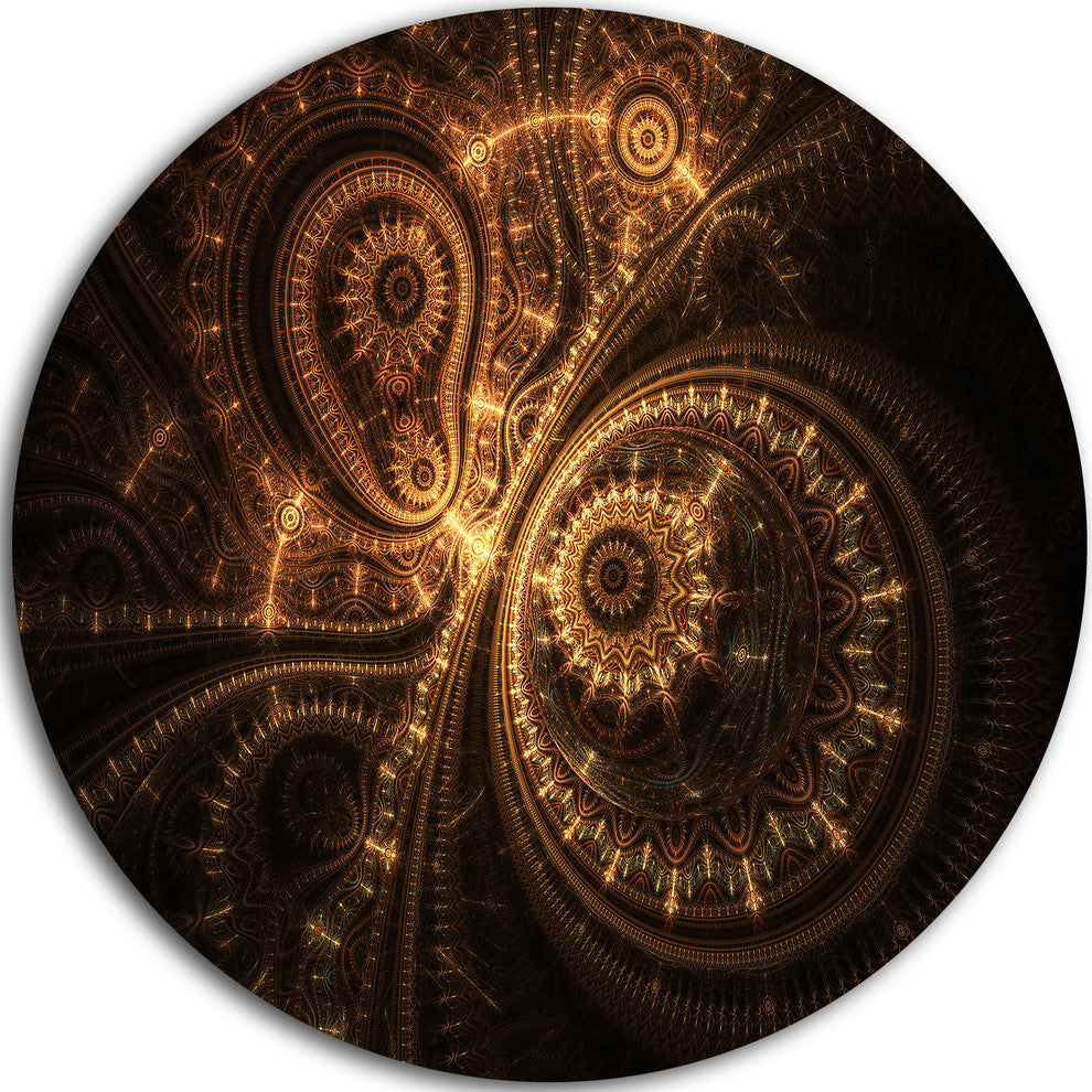 Green Fractal Flower In Dark, Floral Digital Round Metal Wall Art, 11"