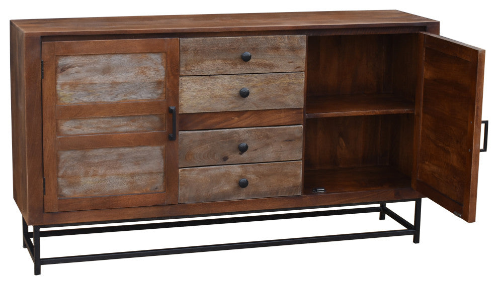 Natal Mango Wood Bathroom Linen Cabinet With 4 Drawers and 2 Doors