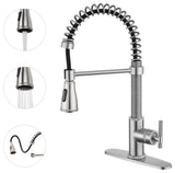 Single Handle Kitchen Faucet Pull-Down Sprayer, 360 Swivel, Three Functions, Brushed Nickel